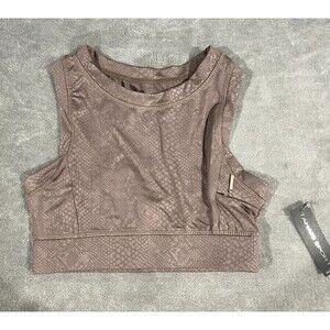 Tahari Sport Cami Sports Bra Size Large Taupe Tonal Snake Print Athleisure Wear